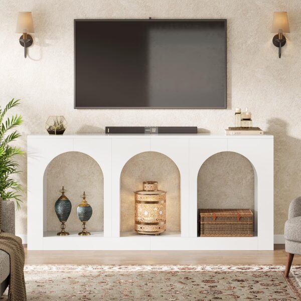 70.9" White Console Table with Storage, Wood Entryway Entry Table with 3 Arched Shelves for Foyer, Hallway, Living Room, Behind Couch Sofa, Narrow Long 2