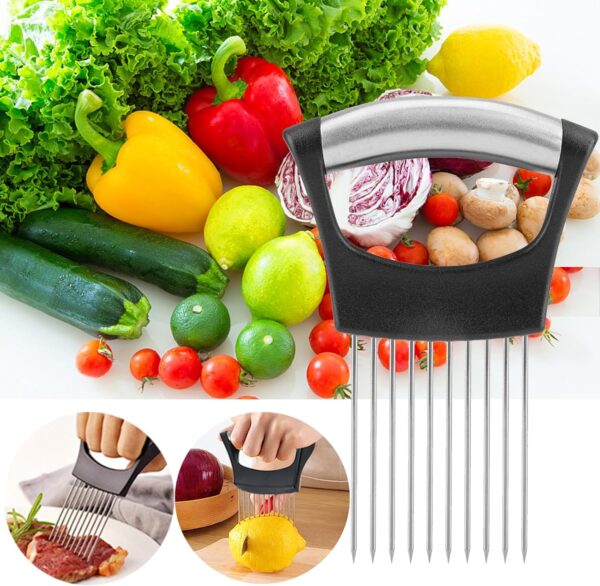 Onion Holder for Slicing, Onion Cutter Vegetable Chopper, Stainless Steel Tomato Slicer Vegetable Cutter 2