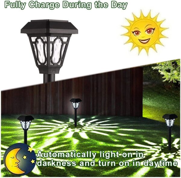 12 Pack Solar Lights with Cute Light Patten, 3 Lumens Cool White Led, for Pathway,Path, Patio, Yard, Driveway, Walkway, Lawn and Garden 4 Solar Lights