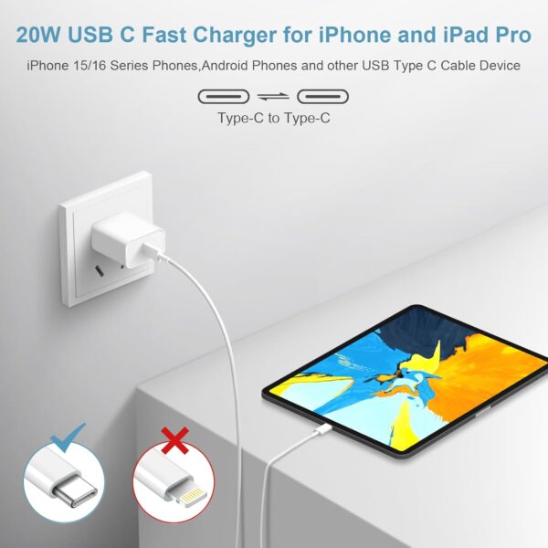 Phone 17 16 15 Fast Charging Type C Chargers USB C Charger Block iPhone 17 Chargers with 2 Pack 6FT Cable for iPhone 17/17 Plus/17 Pro Max/16/16 Plus/16 Pro Max/15/15 Pro Max/iPad Pro/Samsung 2