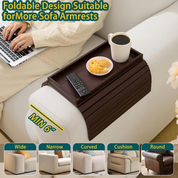 Bamboo Couch Arm Tray Table,Foldable Sofa Armrest Tray Table for Couch 2