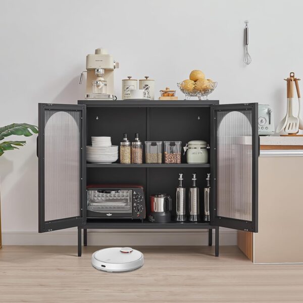 Buffet Cabinet, Modern Industrial Style Sideboard Buffet Cabinet, with Adjustable Shelves Credenza for Living Kitchen Dining Farmhouse, 15.8" L x 27.6" W x 35" H Black 2