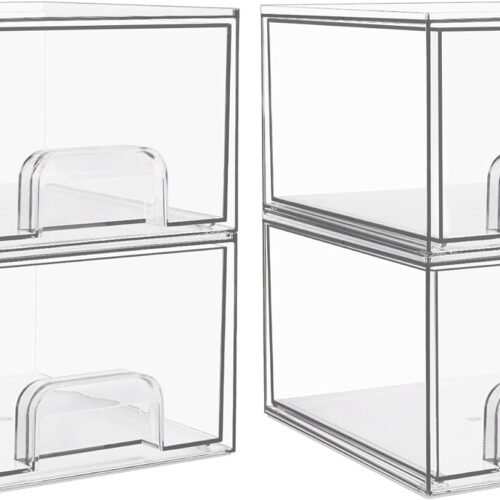 4-Pack Clear Acrylic Stackable Storage Drawers, Makeup & Home Organizer