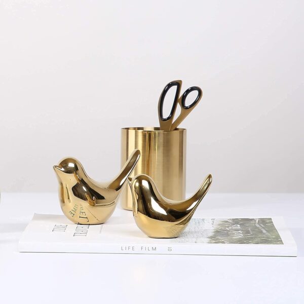 Gold Bird Statues, Modern Decorative Figurines for Home & Office Decor 2 Gold Bird Statues