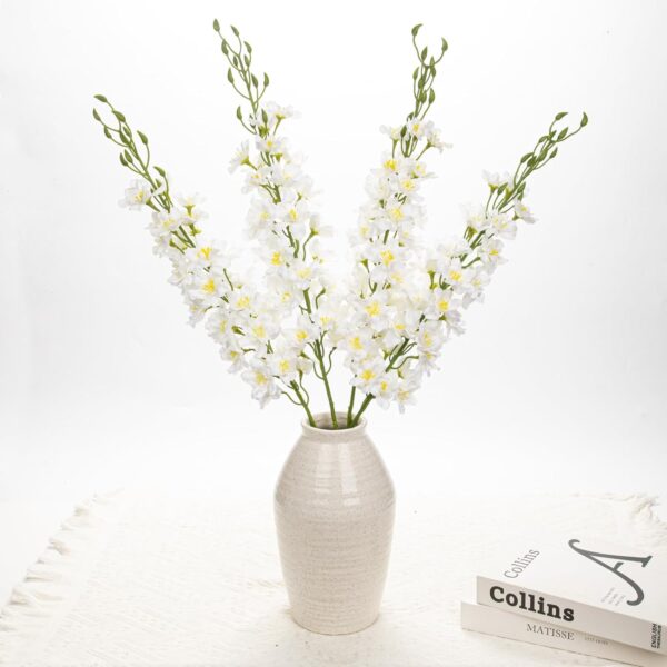 37" White Delphinium Artificial Flowers, Faux Silk Bouquet for Home & Wedding Decor 5 Delphinium Artificial Flowers