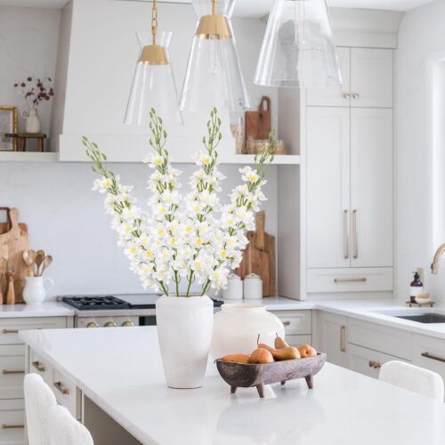 37" White Delphinium Artificial Flowers, Faux Silk Bouquet for Home & Wedding Decor