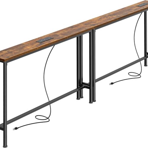 78.8" Narrow Console Table with Outlet, Set of 2 Sofa & Entryway Tables, Rustic Brown