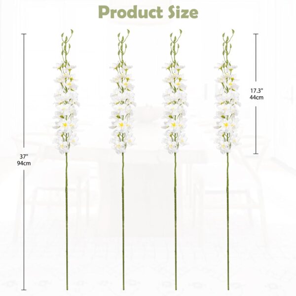 37" White Delphinium Artificial Flowers, Faux Silk Bouquet for Home & Wedding Decor 2 Delphinium Artificial Flowers