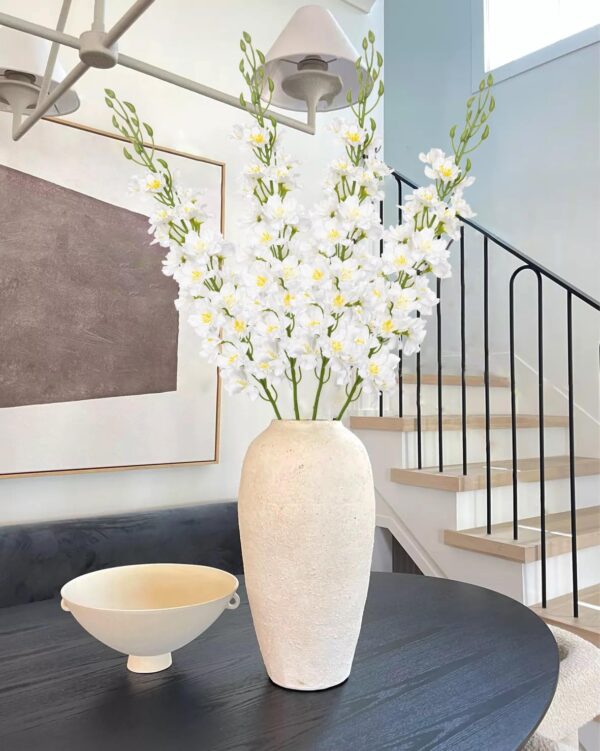 37" White Delphinium Artificial Flowers, Faux Silk Bouquet for Home & Wedding Decor 6 Delphinium Artificial Flowers