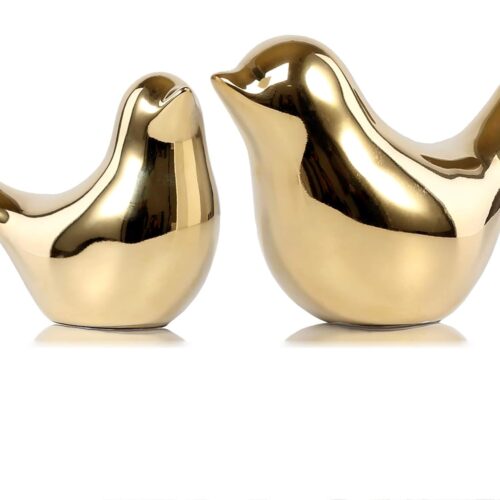 Gold Bird Statues, Modern Decorative Figurines for Home & Office Decor
