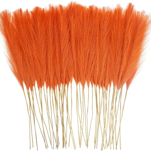 50Pcs Burnt Orange Faux Pampas Grass, 21.6" Artificial Fall Vase Filler for Home & Wedding Decor