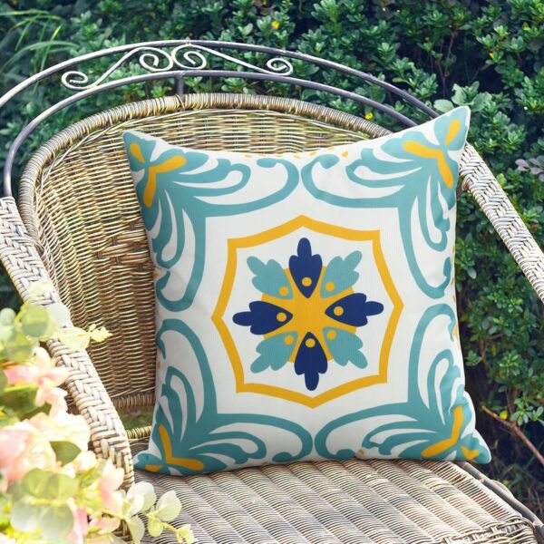 Set of 4 Outdoor Waterproof Pillow Covers, 18x18" Blue Floral Boho Farmhouse Design 3 Waterproof Pillow Covers