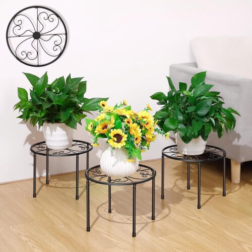 81qRBGWsFrL._AC_SL1500_ 3 Pack Metal Plant Stands for Outdoor Indoor, Anti Rust Round Iron Plant Pot Shelf, Heavy Duty Flower Pot Stands for Multiple Plant, Rustproof Plant Holder, Decoration Racks for Home Garden