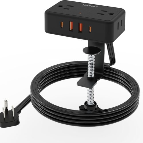 Desk Clamp Power Strip, Desktop Mount Charging Station with 4 Outlets 4 USB Ports (2 USB C), 10Ft Under Desk Power Strip, Fits 2.75" Tabletop Edge, Extension Cord for Home Office, Black