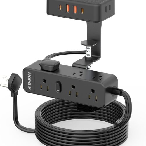 BBUS0729-009EE_1 15 FT Dual Layer Desk Clamp Power Strip, Desktop Edge Mount Charging Station with 13 Outlets 4 USB Ports (2 USB C), Under Desk Surge Protector(1700 Joules), Extension Cord for Office Home