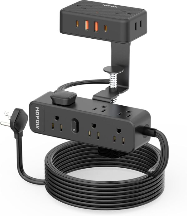 15 FT Dual Layer Desk Clamp Power Strip, Desktop Edge Mount Charging Station with 13 Outlets 4 USB Ports (2 USB C), Under Desk Surge Protector(1700 Joules), Extension Cord for Office Home 1