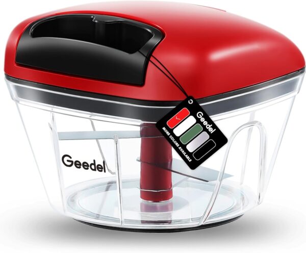Manual Food Processor Vegetable Cutter, Geedel Pull Chopper with String, Food Chopper Vegetable Cutter for Veggies, Fruits, Salad, Onion, Nuts, Herbs, etc, 2 Cup(500ml), Red 1
