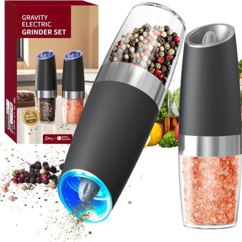 BBUS0731-024EE_1 CIRCLE JOY Gravity Electric Salt and Pepper Grinder Set Automatic Salt and Pepper Grinder Set with LED Light, Battery Operated, Adjustable Coarseness, Large Capacity, for Home Kitchen BBQ