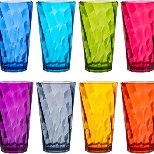 BBUS0808-046EEE_1 US Acrylic Optix Plastic Reusable Drinking Glasses, Set of 8, 20oz | Water Cups in Jewel Tone Colors | BPA-Free Tumblers | Made in USA | Top-Rack Dishwasher Safe