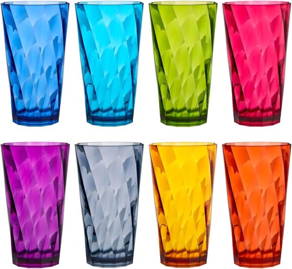 US Acrylic Optix Plastic Reusable Drinking Glasses, Set of 8, 20oz | Water Cups in Jewel Tone Colors | BPA-Free Tumblers | Made in USA | Top-Rack Dishwasher Safe 1