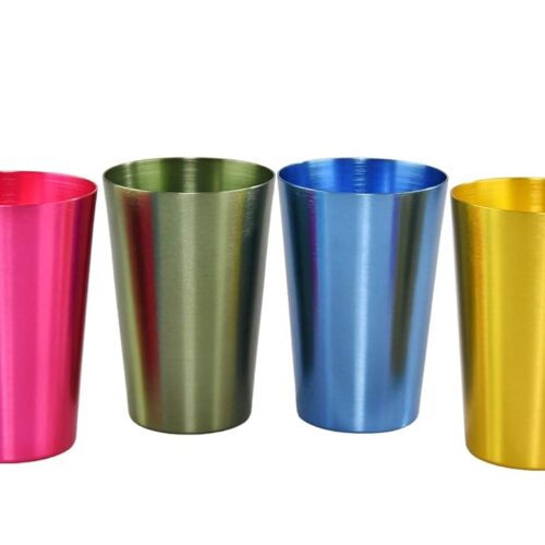 BBUS0809-133EE_1 HOME-X Colorful Aluminum Drinking Cups Set of 6, Colored Metal Tumblers, Shatter Resistant, Stackable, 6 Metallic Colors- 12 Ounces