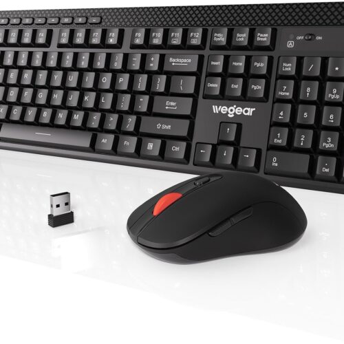 BBUS0812-232EE_1 Wireless Keyboard and Mouse Combo with Silent Touch, 104-Key Full Size with 8 Additional Shortcuts, 2.4GHz Quiet Soft Click Typewriter Keyboard for PC, Desktop, Laptop, MacBook- Black