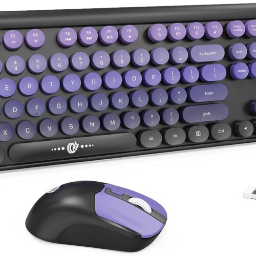 BBUS0813-267EE_1 Wireless Keyboards Mouse Combos, Creamy Keyboard, Cute Wireless Keyboard and Mouse Set for Desktop Laptop PC Computer (Black Purple)