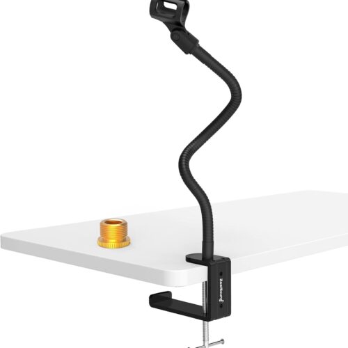 BBUS0814-398EE_1 ZealSound Microphone Stand,Flexible Gooseneck Desktop Mic Stands Holder with Heavy Duty Desk Clamp,3/8" to 5/8" Screw Adapter Include 360 Adjustable Compact Mic Arm for Blue Snowball Ice Spark (Black)