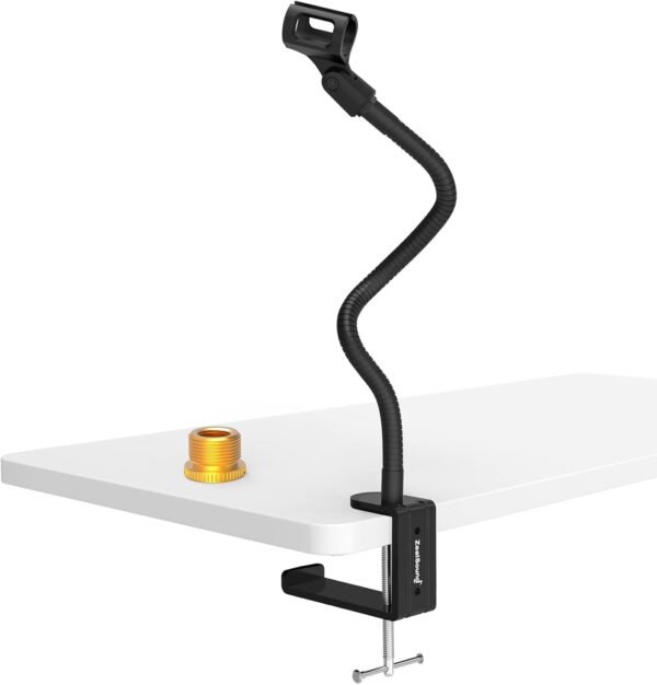 ZealSound Microphone Stand,Flexible Gooseneck Desktop Mic Stands Holder with Heavy Duty Desk Clamp,3/8" to 5/8" Screw Adapter Include 360 Adjustable Compact Mic Arm for Blue Snowball Ice Spark (Black) 1