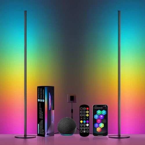 BBUS0823-754EE_1 Corner Floor Lamp, RGB IC Smart Corner Lamps Work with Alexa, APP and Remote Control, Music Sync & Timing, Color Changing Ambient Lighting for Living Room Bedroom Gaming One Connected Pair