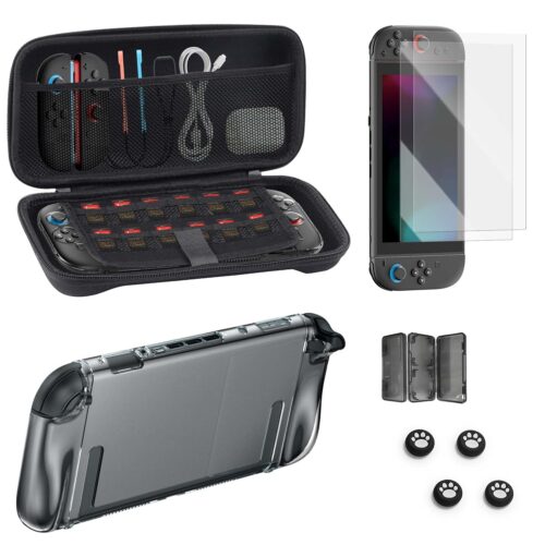 BBUS0823-844EE_1 Switch 2 Case Accessories Bundle for Nintendo, 11-in-1: Dockable Travel Carrying Case, Two Glass Screen Protector, Thumb Grip for Joycon Controller Console Protective Cover Shell 2025 Switch2 Game Kit