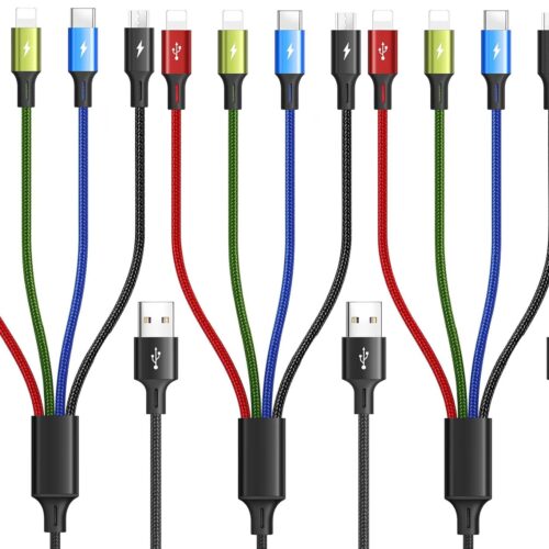 Multi Charging Cable, 3Pack 4FT Multiple Fast Charging Cord 4 in 1 Multi Charger Cable USBC Cable with IP/Type C/Micro USB Port Adapter for Cell Phones/iPhone Series/Samsung Galaxy/PS/Tablets & More