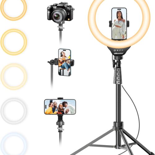 BBUS0830-1255EE_1 UBeesize 12'' Selfie Ring Light with 62’’ Tripod Stand for Video Recording, Live Streaming(YouTube, Instagram, TIK Tok), Compatible with Phones, Cameras and Webcams