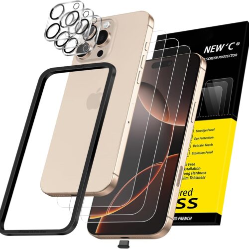 NEW'C 3x iPhone 16 Pro Max Screen Protector (6.9") + 3x Camera Lens | Sensor Protection | Case Friendly Tempered Glass | Dust Plug | Easy Installation Tool Included