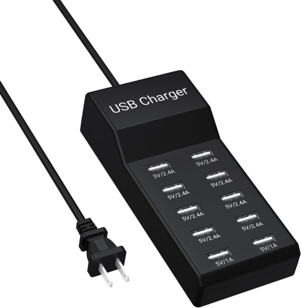 10-Port USB Charger Station, 50W10A Multiport Charger Hub for iPhone, Galaxy, iPad & More 1