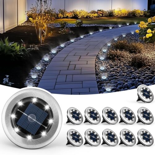 BBUS1435MZ_1 Mini Solar Ground Lights, 12 Pack Solar Powered Pathway Lights, Waterproof Outdoor Light for Garden, Driveway, Walkway, Backyard, Patio (Cool White)