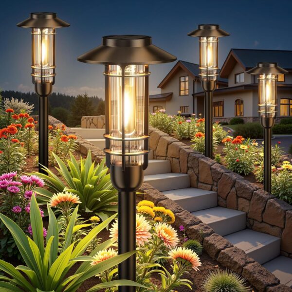 6 Pack Solar Pathway Lights Outdoor, Upgraded Bright Solar Powered Garden Light Outside, Waterproof Outdoor Lighting for Landscape Lawn Patio Yard Path Driveway Walkway Decor, Warm White 1