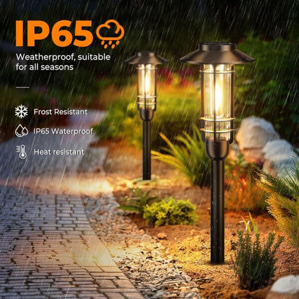 6 Pack Solar Pathway Lights Outdoor, Upgraded Bright Solar Powered Garden Light Outside, Waterproof Outdoor Lighting for Landscape Lawn Patio Yard Path Driveway Walkway Decor, Warm White 2