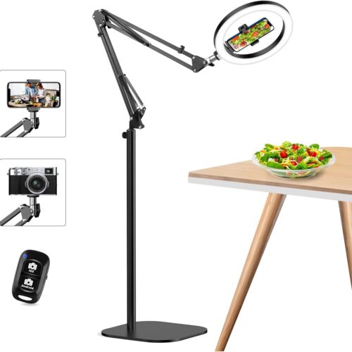 10" Ring Light Tripod for iPhone Overhead Phone Mount Holder, Flexible Ring Light with Stand - LED CRI >95 & Adjustable 70" Height, Phone Stand for Recording Video Camera Selfie Vlog TikTok YouTube