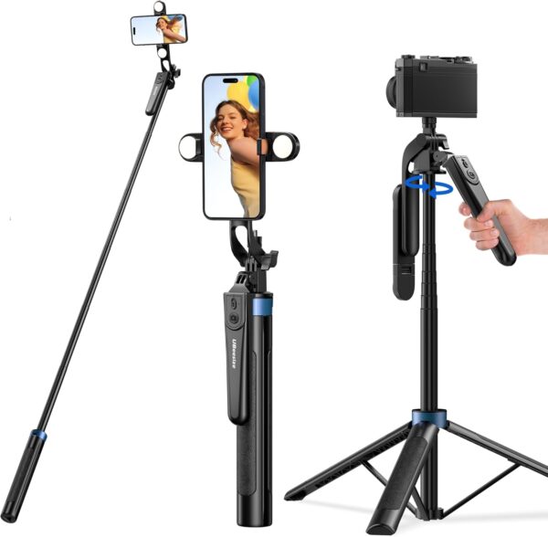 UBeesize 64'' Extendable Selfie Stick Tripod with Light & Remote, Adjustable Phone Tripod Stand for iPhone 17-11, Android, Camera, Travel Vlogging & Video Recording 1