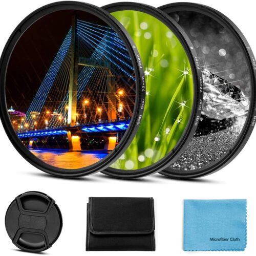 49mm Star Filter 3 Pieces Starburst Lens Filter(4 Points,6 Points,8 Points) with Centre Pinch Lens Cap for Nikon Sony Olympus and Other DSLR Cameras + 3 Slot Filter Pouch
