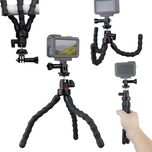 Flexible Camera Tripod Compatible with GoPro Hero 13, 12, 11,10, 9 Bendable Tripod 360° Rotation Mount Stand for Vlogging