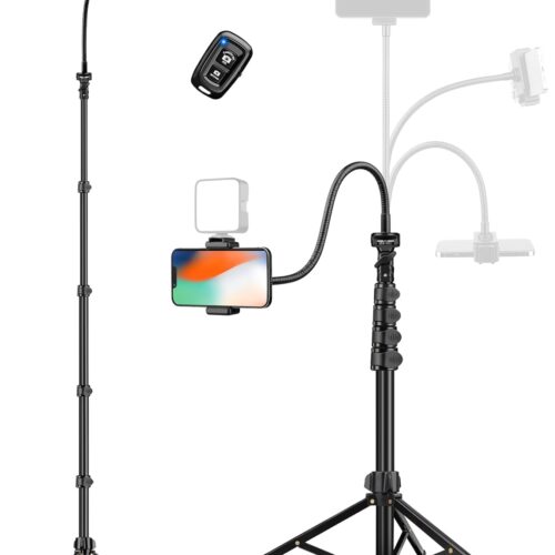 BBUSNAEEM578_1 Phone Tripod, 86" Tall Tripod for iPhone with Flexible Gooseneck & Remote, Portable Aluminum Cellphone Stand for Selfies, Video Recording,Travel, Compatible with iPhone Android