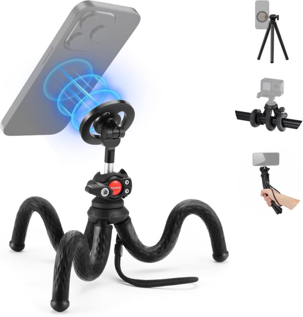 NEEWER Magnetic Flexible Phone Tripod Compatible with Magsafe iPhone 15 Pro Max 14 Series Android, Mini Vlog Cellphone Tripod Stand with Ball Head for Stroller Bike Motorcycle Tube Round Objects, TP33 1
