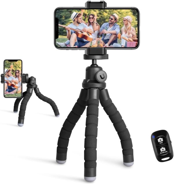 Ubeesize Phone Tripod, Portable and Flexible Tripods with Wireless Remote and Clip, Cell Phone Tripode Stand for Video Recording 1