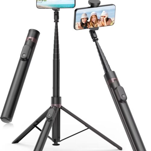 BBUSNAEEM611_1 TONEOF 66" Automatic Tripod,Auto-Open Phone Tripod Stand with Magnetic Rechargable Remote,Selfie Stick Tripod 360° Vertical & Horizontal Rotatable,Stable Travel Tripod for iPhone/Android(Black)