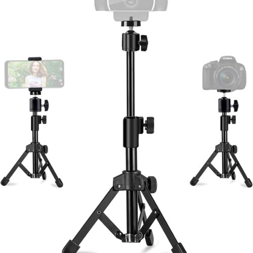 Webcam Tripod Stand Extendable Desktops Tripod for Camera/Phone/Webcam, Desk Tripods Webcam Mount Holder Compatible with Logitech Webcams C925e C922x C922 C930e C930 C920 C615 /iPhone/Ring Light