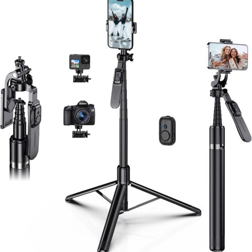 80" Extra Tall Tripod for iPhone with Remote, 360° Rotating All-in-1 Extendable Selfie Stick for iPhone, Phone Tripod Stand for Video Recording, Compatible with Android, Camera, GoPro