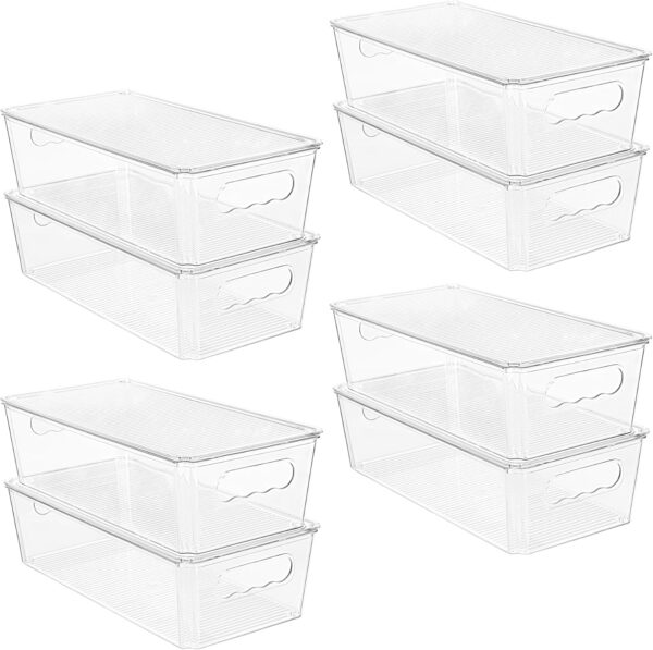 Vtopmart 8pcs Clear Organizers and Storage Bins with Lids, Stackable Plastic Storage Containers with Handles for Fridge, Freezer, Pantry, Cabinet, Kitchen Organization 1