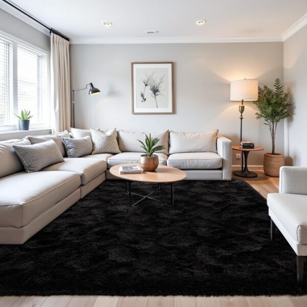 Beglad Soft Fuzzy Area Rugs for Living Room, Modern Minimalist Style Fluffy Rugs, Non-Slip Indoor Carpet Rugs for Kids Room, Bedroom, 6x9, Black 1